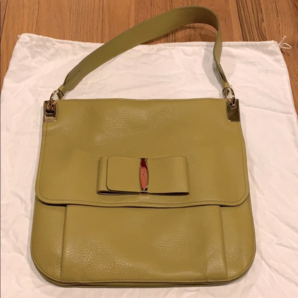 Ferragamo Lime color Leather shoulder Bag
